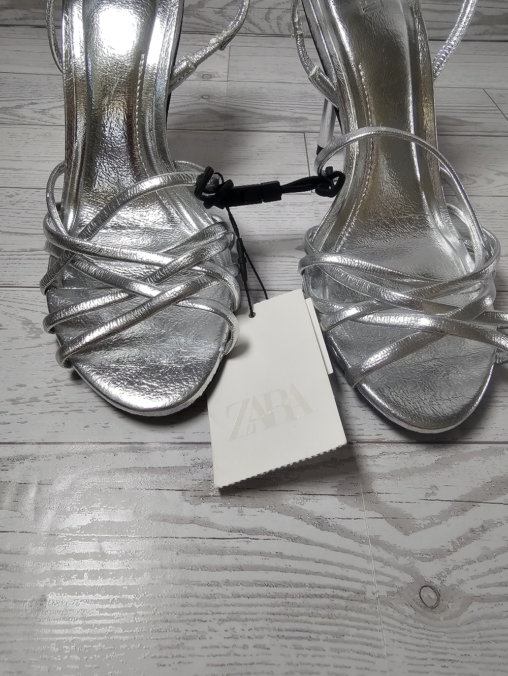 New SARA Silver Strappy High Heels Sandals Size 6/36 NWT Sexy Chic Dress Shoes - Picture 6 of 10